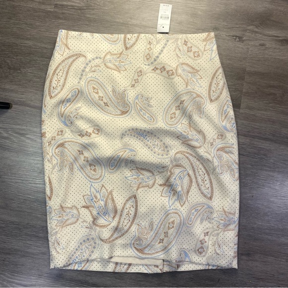 Ann Taylor Cream and Gray Knee-Length Pencil Skirt with Paisley Print Size 4 - Picture 12 of 12